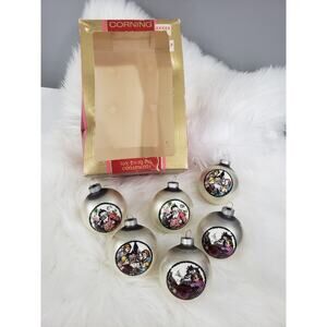 6 Vintage Corning Glass Christmas Ornaments Santa Scenes Folk Art‎ Primitive